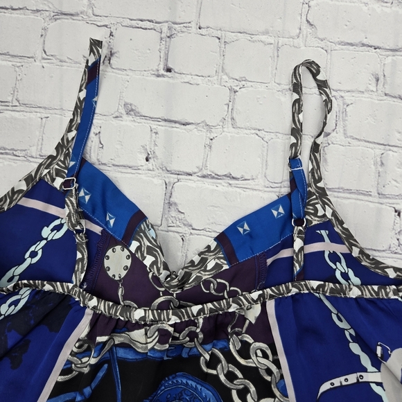 Express Blue and Black Charm Chain Print Spaghetti String Top SIZE:M - Picture 10 of 10